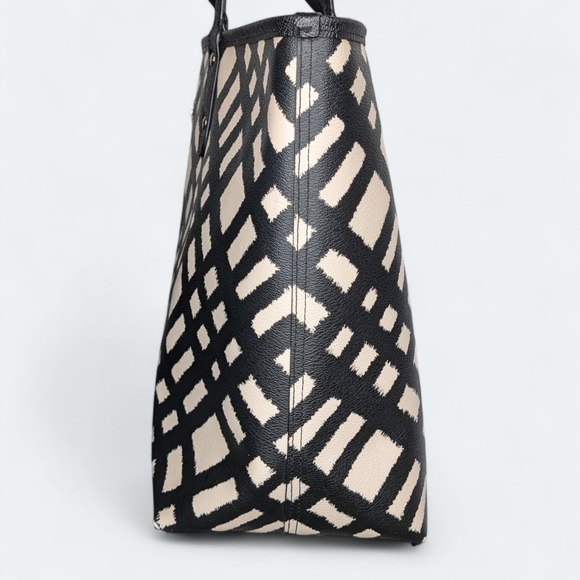 Coach City Tote Wild Plaid Black & Cream Coated Canvas Handbag Reversible Purse - Picture 7 of 16